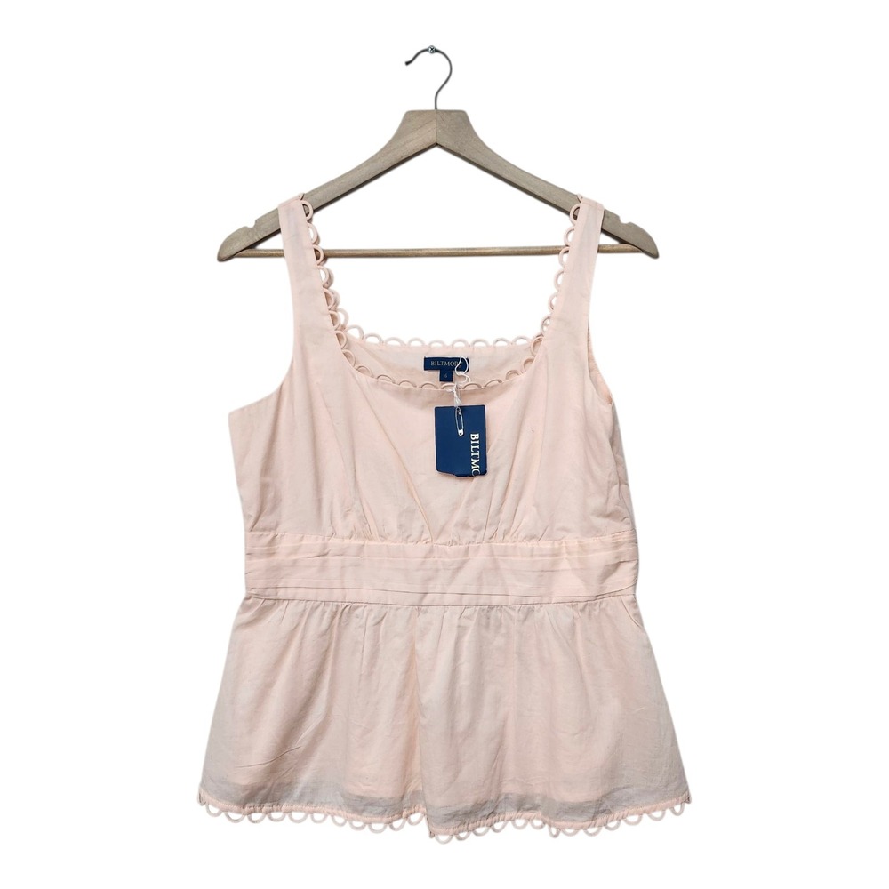 Biltmore Women's Pink Cotton Peplum Top Size 6 Sleeveless‎ Scallop Trim NWT